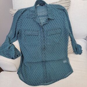 NEW I Heart Ronson Long Sleeve Sheer Blouse XS Teal